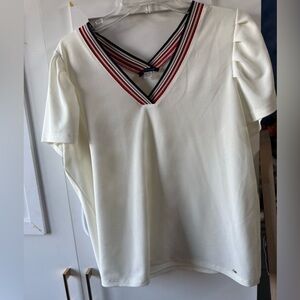 Stylish V-Neck Top with Striped Trim